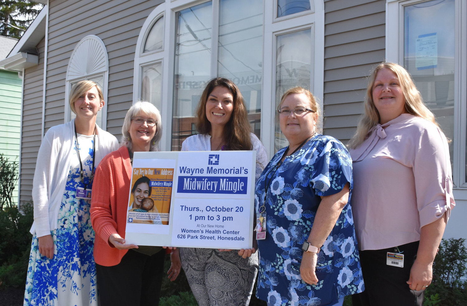 The certified nurse midwives of the Women’s Health Center and Wayne Memorial Hospital’s New Beginning birthing suites will sponsor the Midwifery Mingle on Thursday, October 20. Pictured are Kara Poremba, left; Patricia Konzman; Christina MacDowell; Mary Beth Dastalfo, RN; and Heather Kellam.